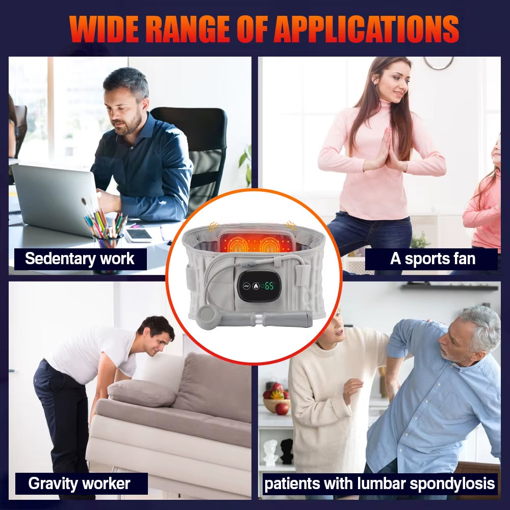 Inflatable Decompression Belt with Rechargeable Battery Inflatable Lumbar Traction Device Heating Waist Massage Back Pain Relief